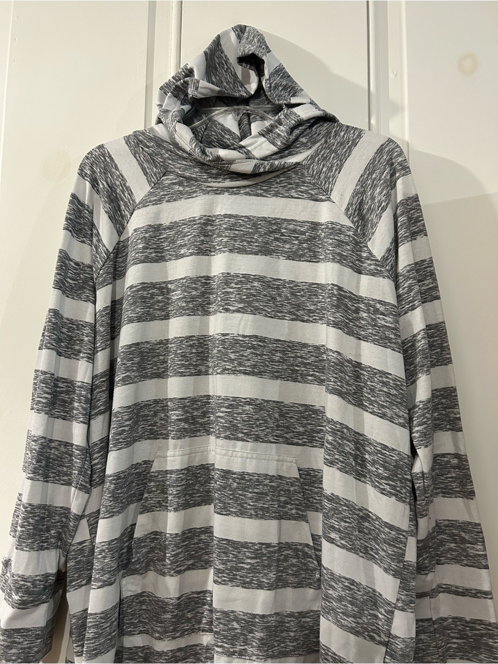 LuLaRoe Gray & White Striped Hooded Top